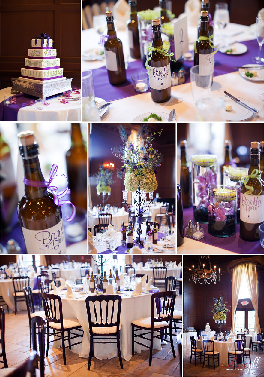 blue and purple wedding table setups